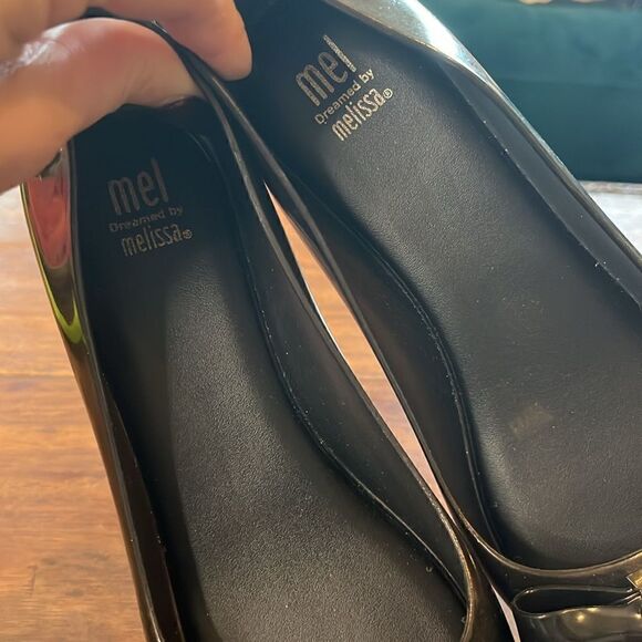 MELISSA ULTRAGIRL SWEET XVII Black and Gold Shimmer Jelly Peep-Toe, 4! - Picture 6 of 8